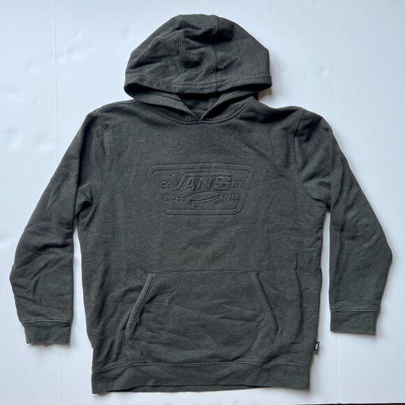 VANS Fleece Hoodie Sweatshirt Youth XL Embossed Logo - Dark Gray Heather EUC - Picture 3 of 8